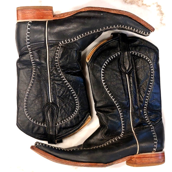 Mexico Black Stitched Men\'s Size 10‎ Mex 29 Western Leather Boots Pointed Toe